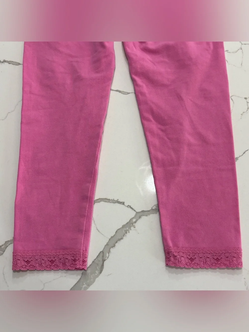 The Children’s Place Girls Pink Stretch Knit Leggings Lace Trim Size Small S 5/6